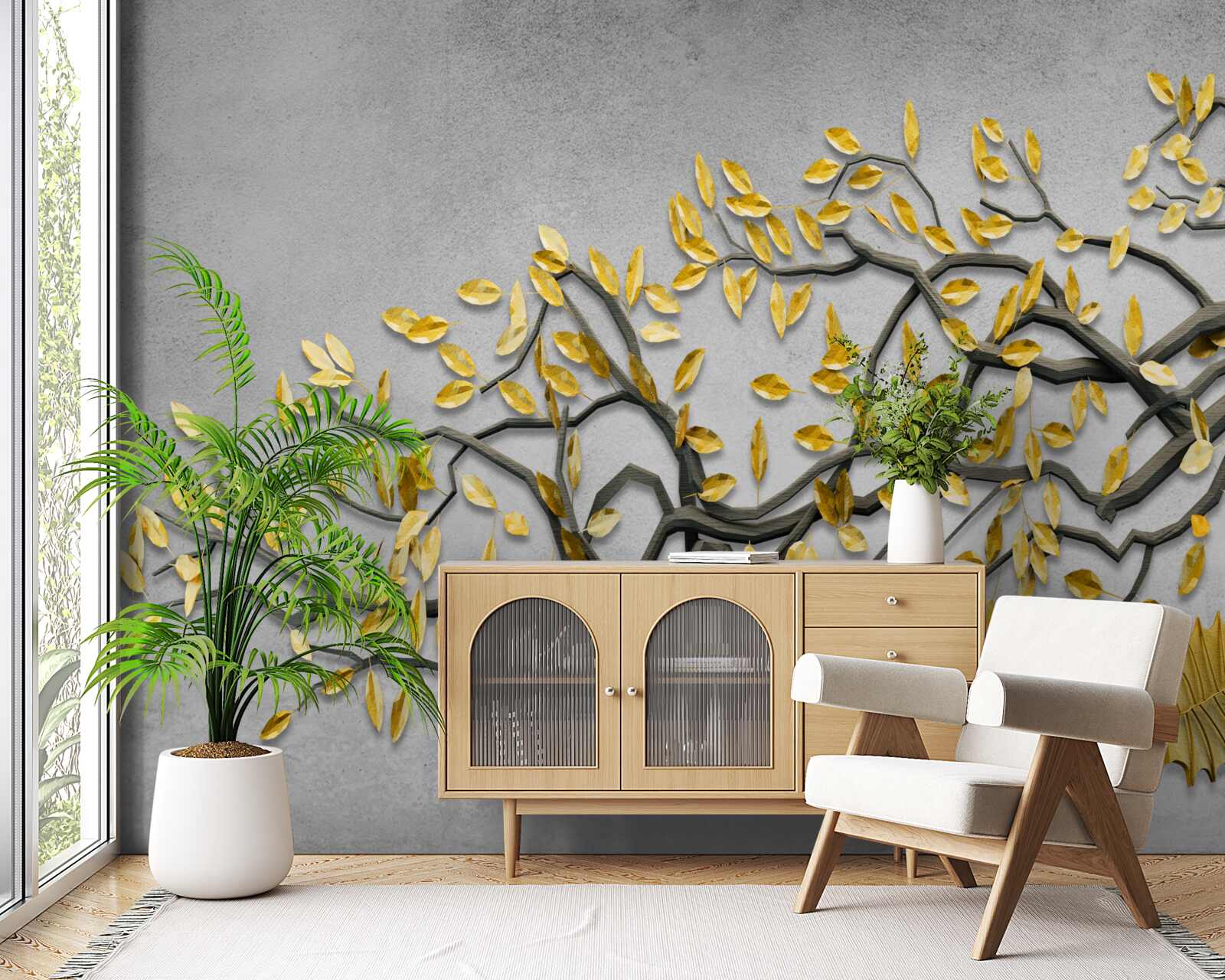 Fototapeta vetvička so zlatými jesennými listami