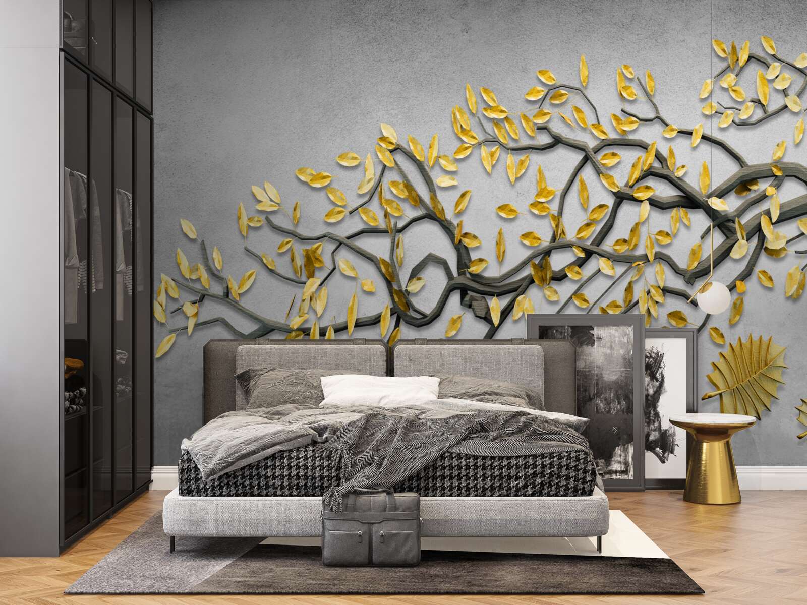 Fototapeta vetvička so zlatými jesennými listami