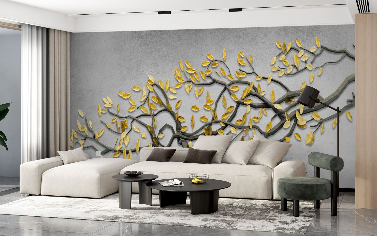 Fototapeta vetvička so zlatými jesennými listami