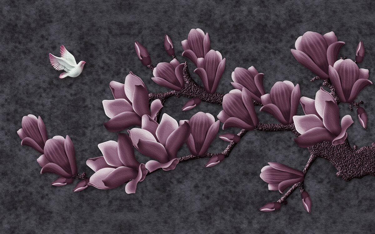 Fototapeta lila odtieň vtáka a magnólie