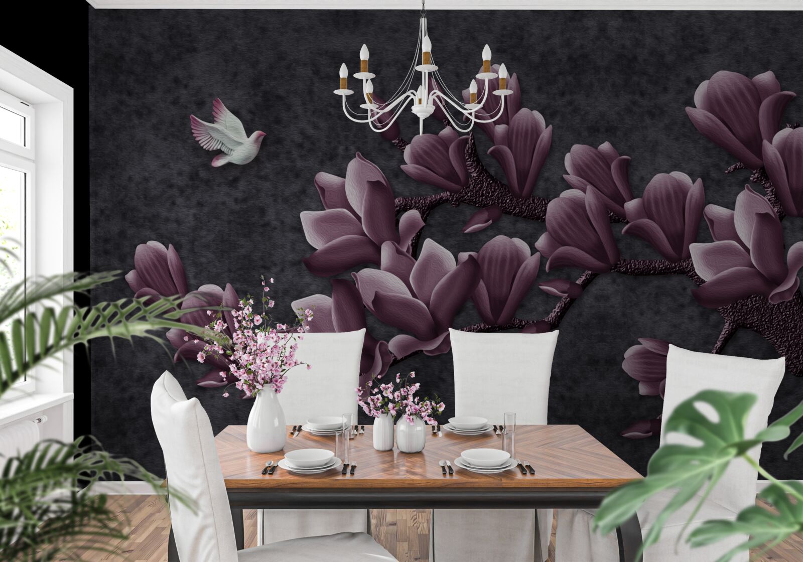 Fototapeta lila odtieň vtáka a magnólie