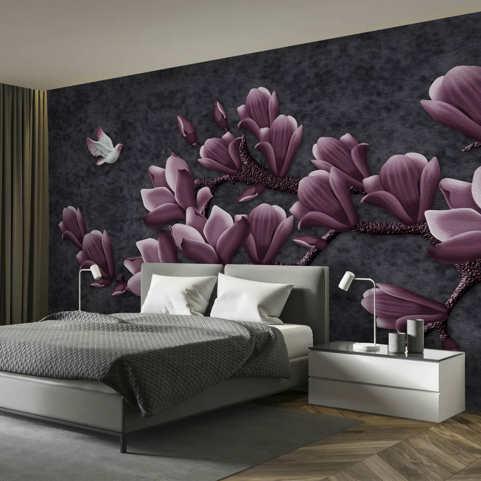 Fototapeta lila odtieň vtáka a magnólie