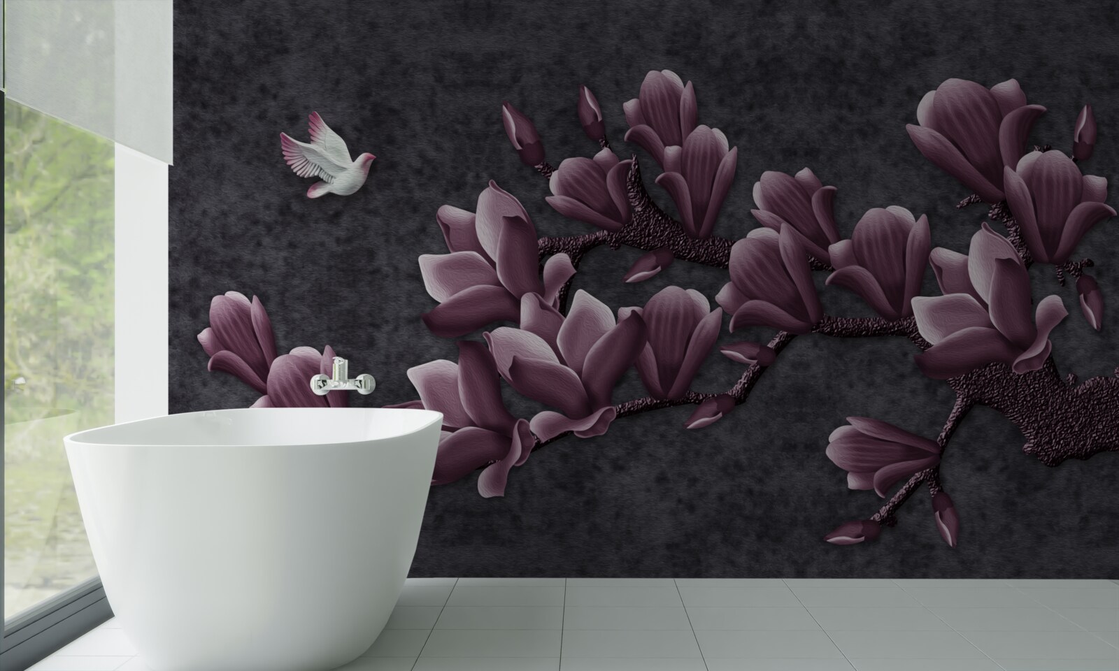 Fototapeta lila odtieň vtáka a magnólie