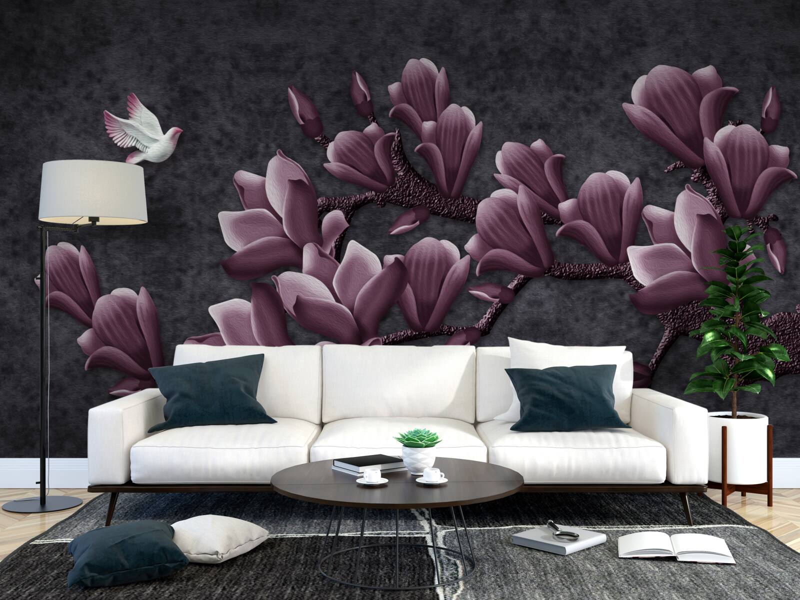 Fototapeta lila odtieň vtáka a magnólie