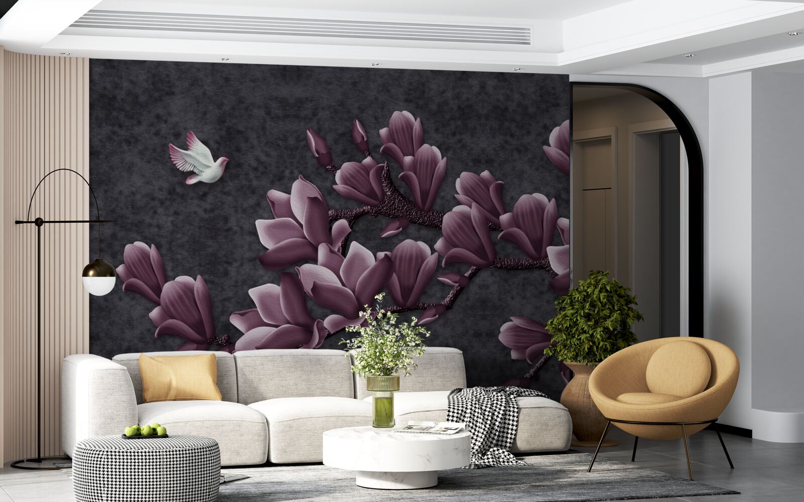 Fototapeta lila odtieň vtáka a magnólie