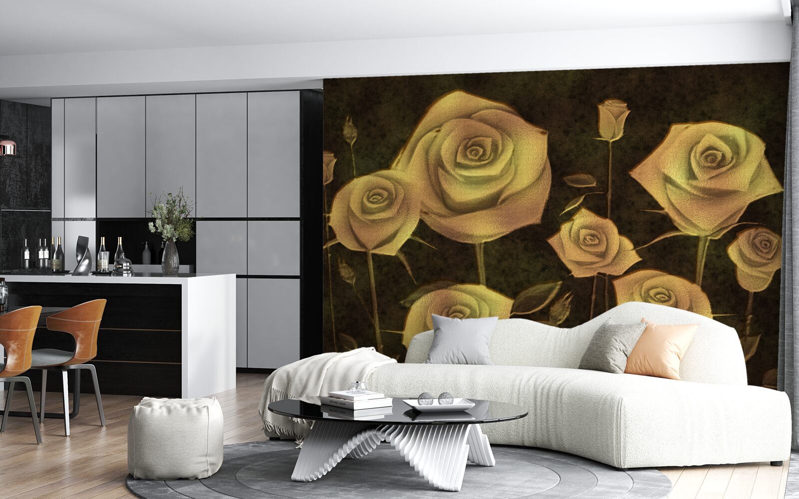 Fototapeta na hnedom podklade je biely púčik ruže