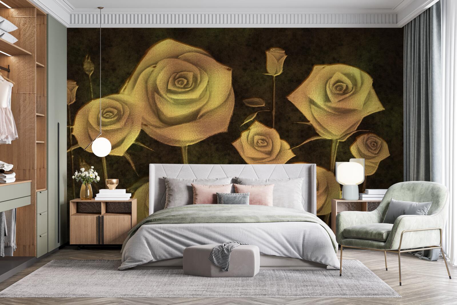 Fototapeta na hnedom podklade je biely púčik ruže