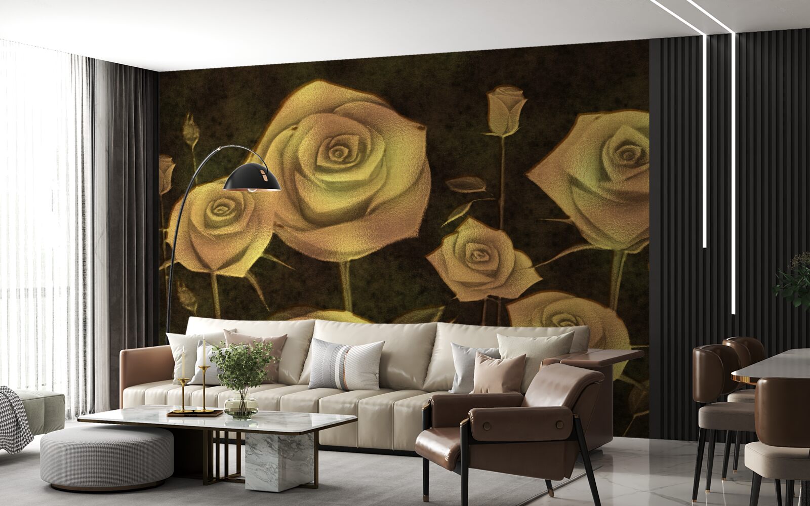 Fototapeta na hnedom podklade je biely púčik ruže