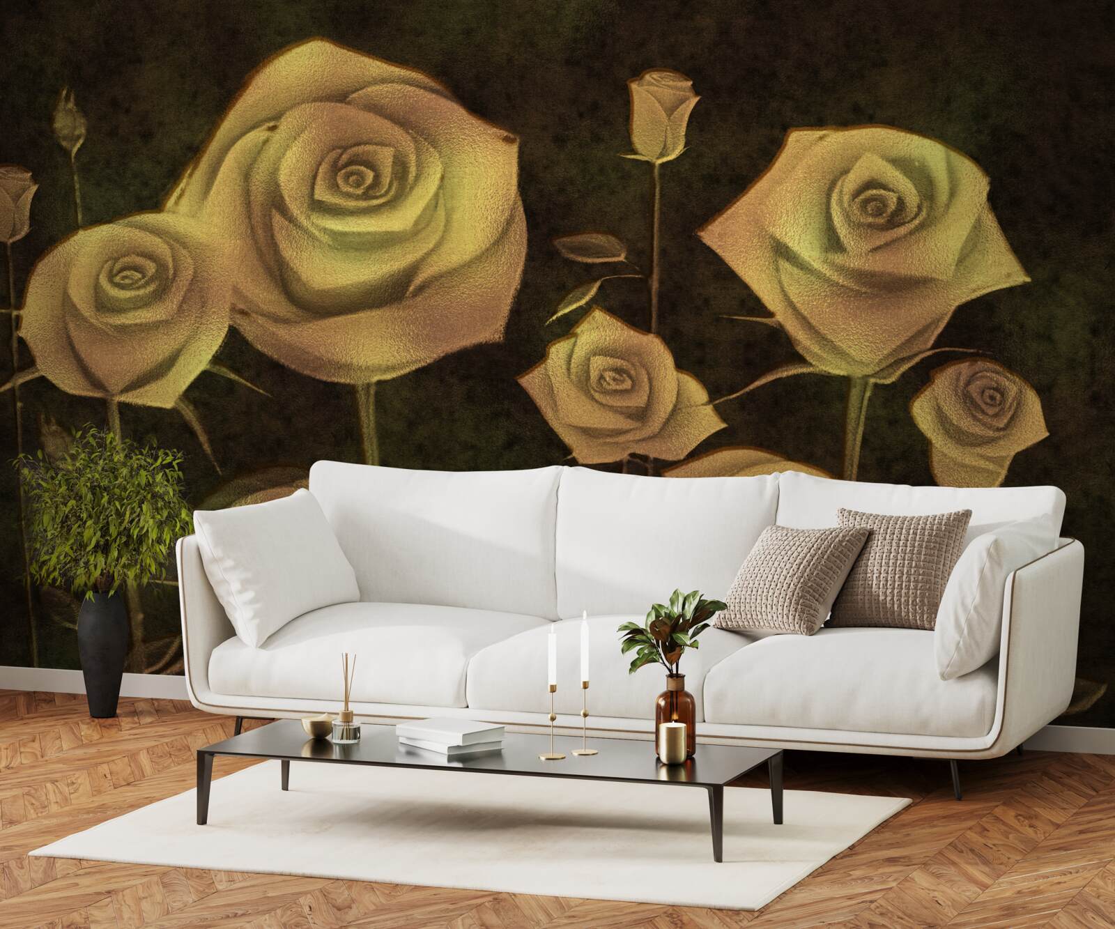 Fototapeta na hnedom podklade je biely púčik ruže