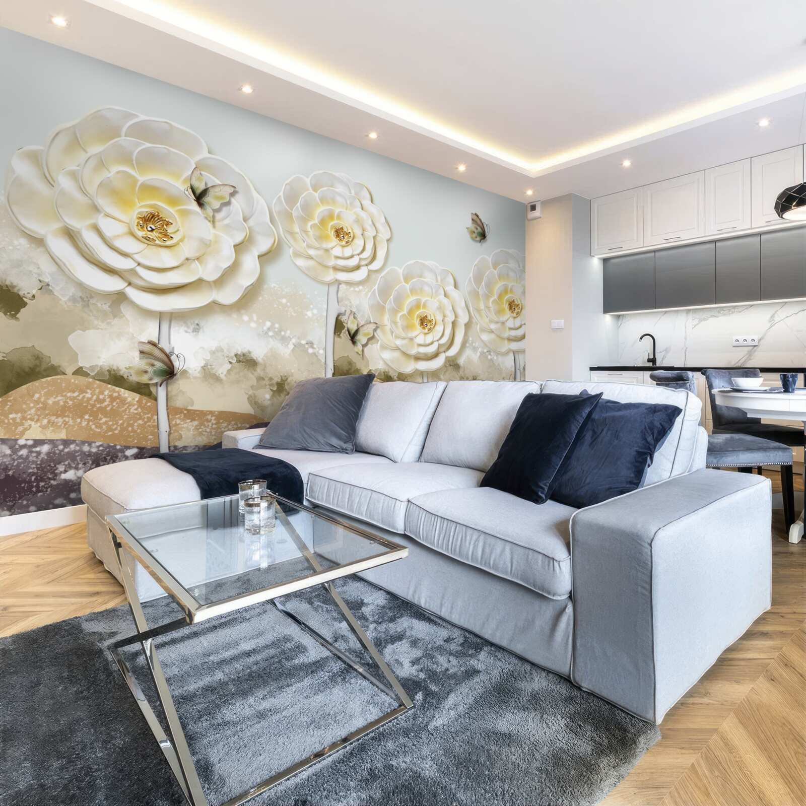 Fototapeta motýle lietajú v blízkosti obrovských krémových púčikov