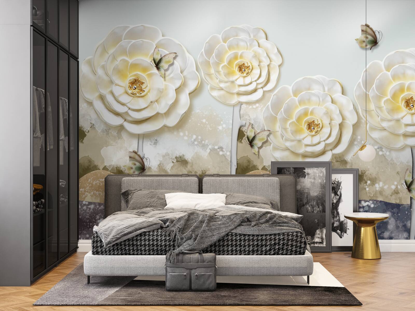 Fototapeta motýle lietajú v blízkosti obrovských krémových púčikov