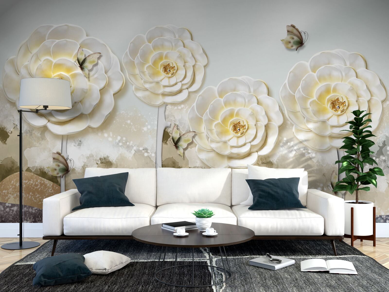 Fototapeta motýle lietajú v blízkosti obrovských krémových púčikov