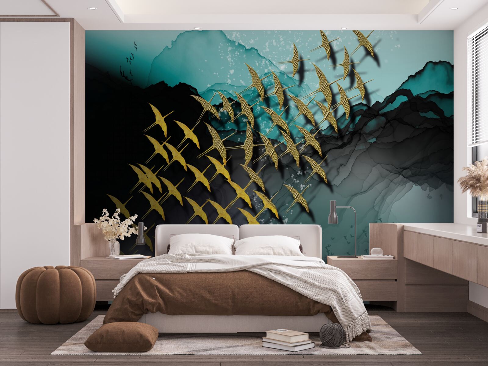 Fototapeta skupina vtákov lietajúcich za súmraku