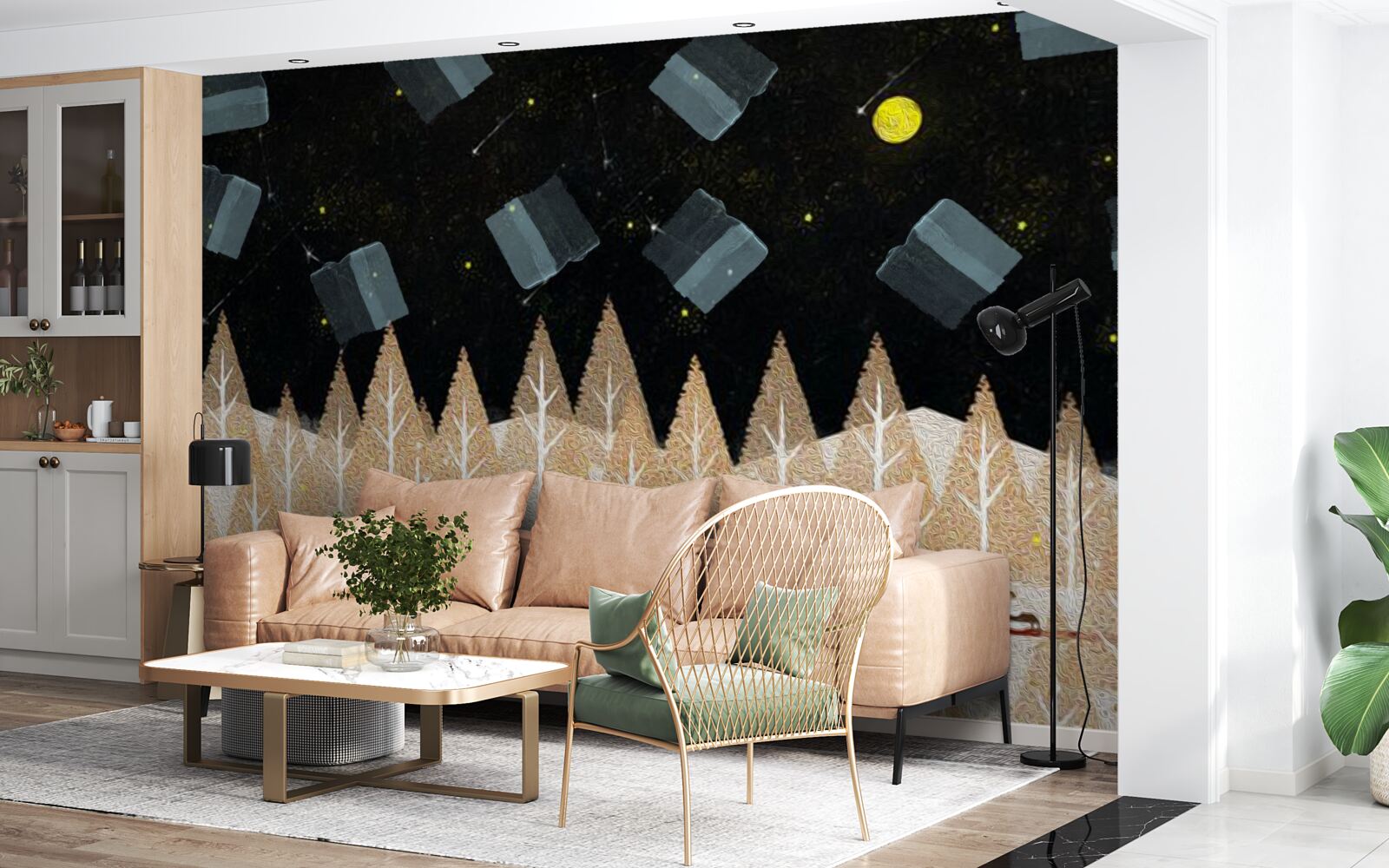 Fototapeta metafyzický les v temných a žiariacich hviezdach