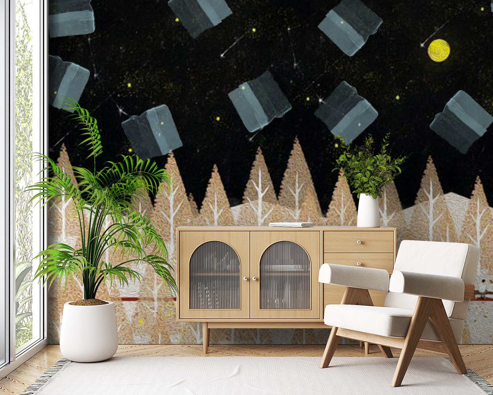 Fototapeta metafyzický les v temných a žiariacich hviezdach