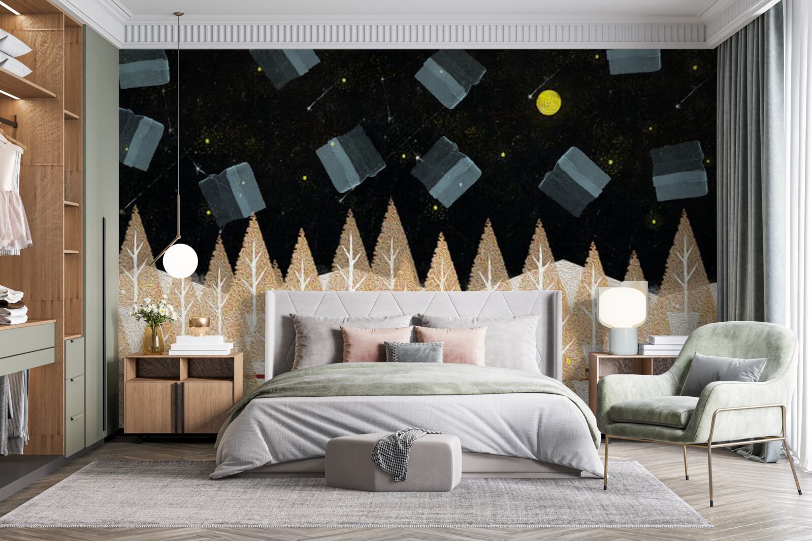 Fototapeta metafyzický les v temných a žiariacich hviezdach