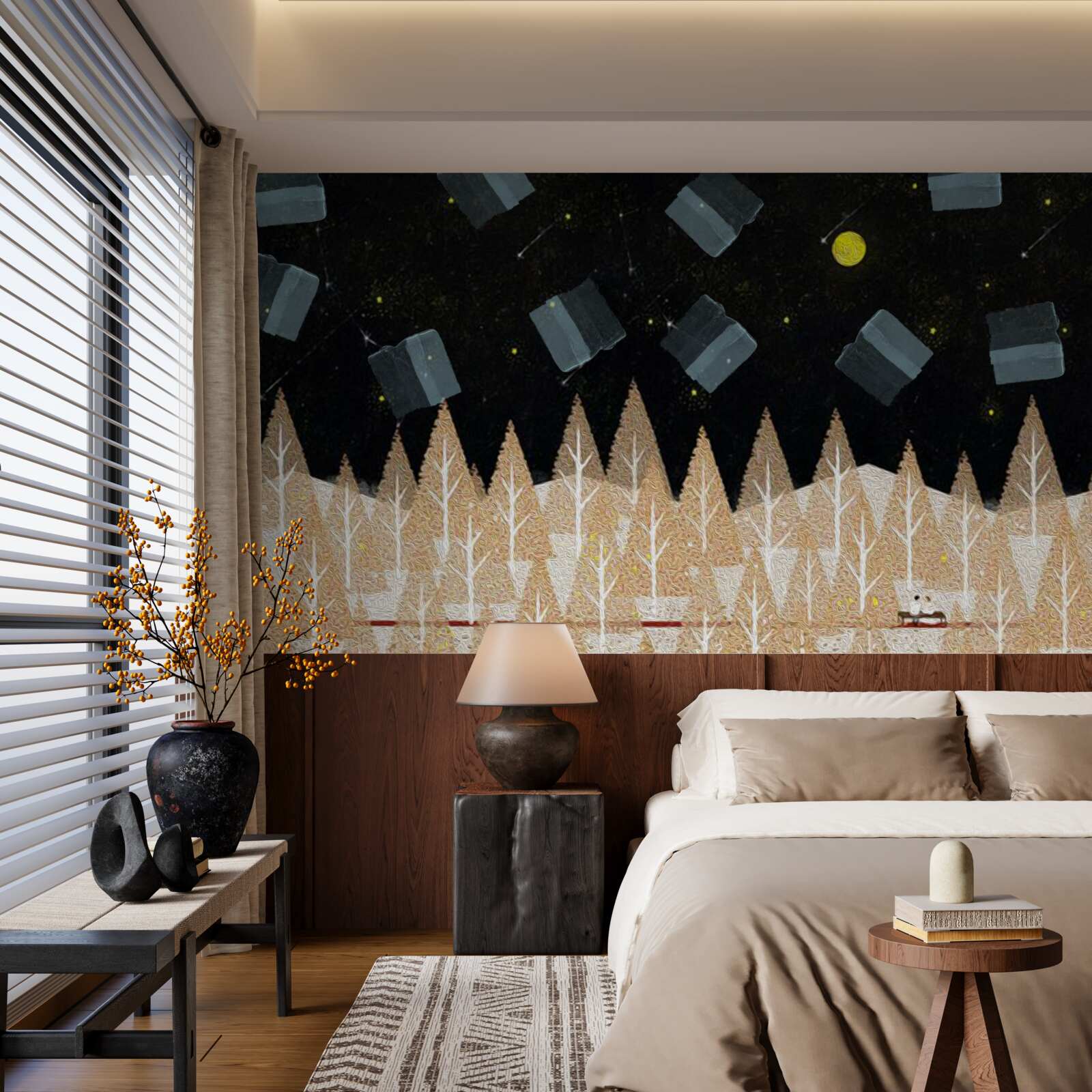 Fototapeta metafyzický les v temných a žiariacich hviezdach