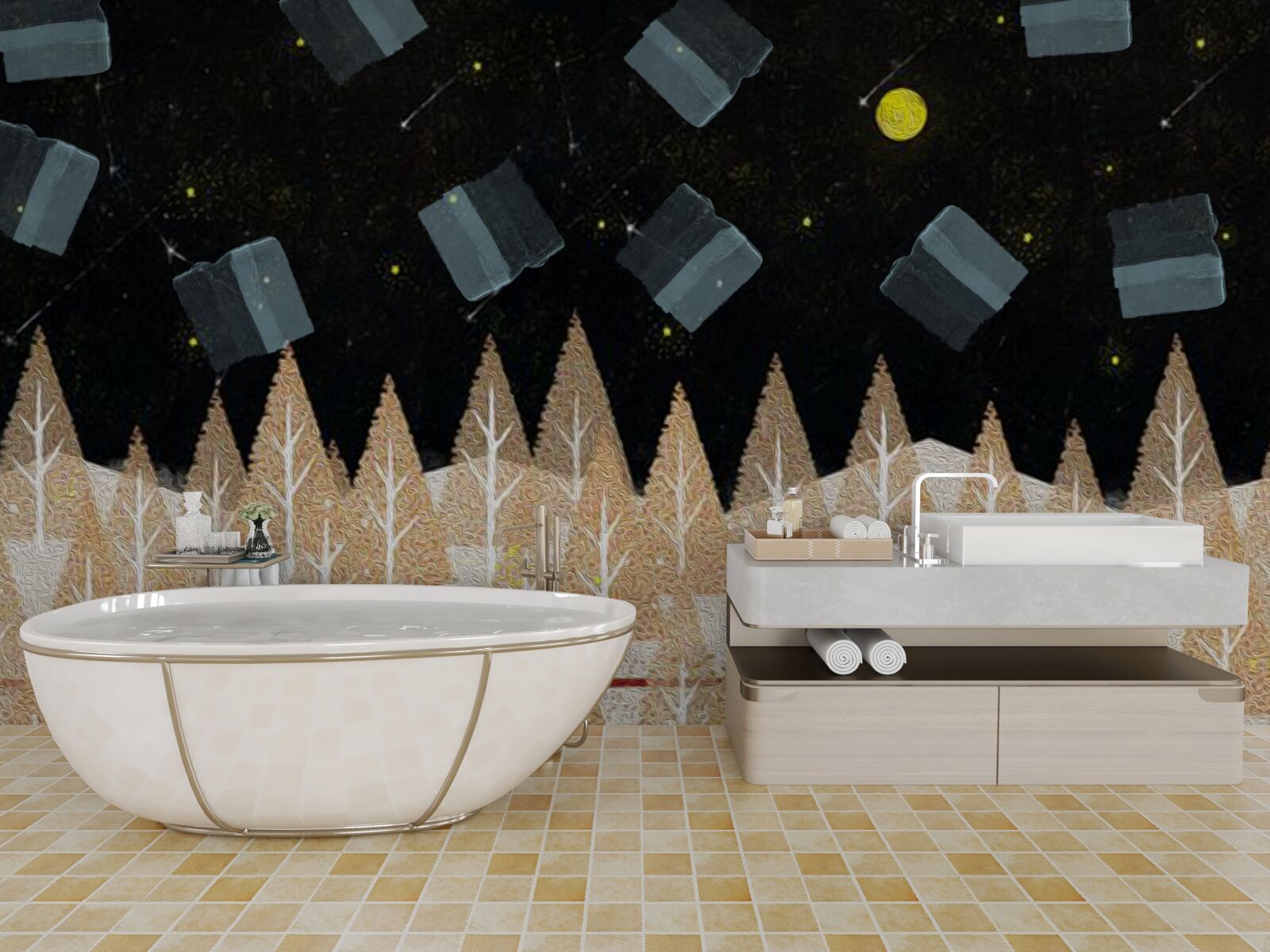 Fototapeta metafyzický les v temných a žiariacich hviezdach