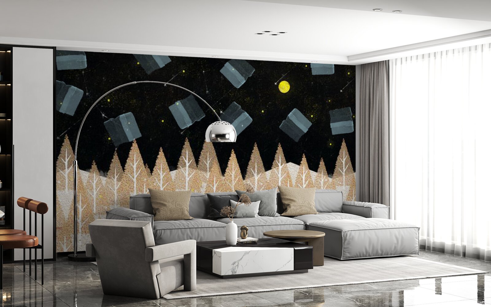 Fototapeta metafyzický les v temných a žiariacich hviezdach