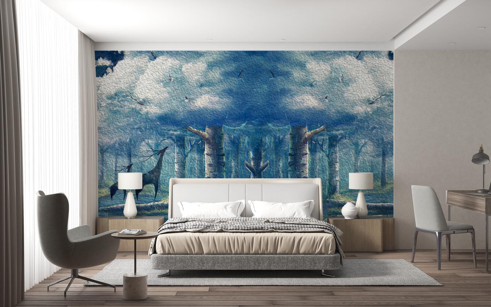 Fototapeta srnčia prechádzka v chladnom lese