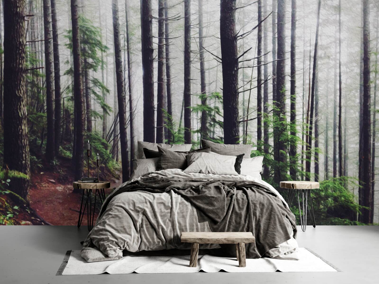 Fototapeta hmlový les je plný vysokých a štíhlych stromov