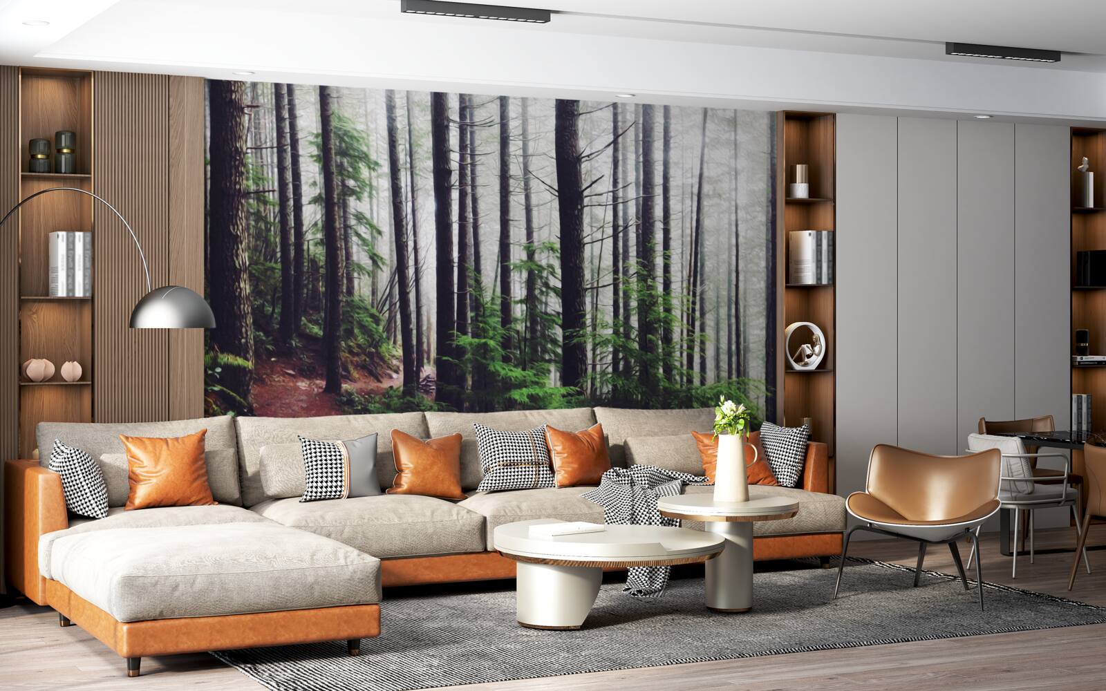 Fototapeta hmlový les je plný vysokých a štíhlych stromov