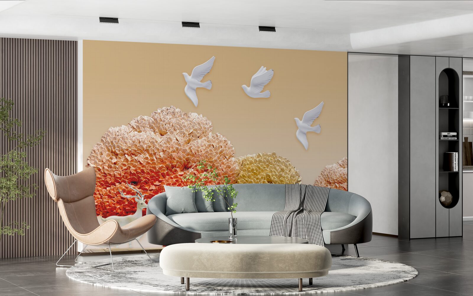 Fototapeta krásny jesenný les pod krídlami bielych holubíc