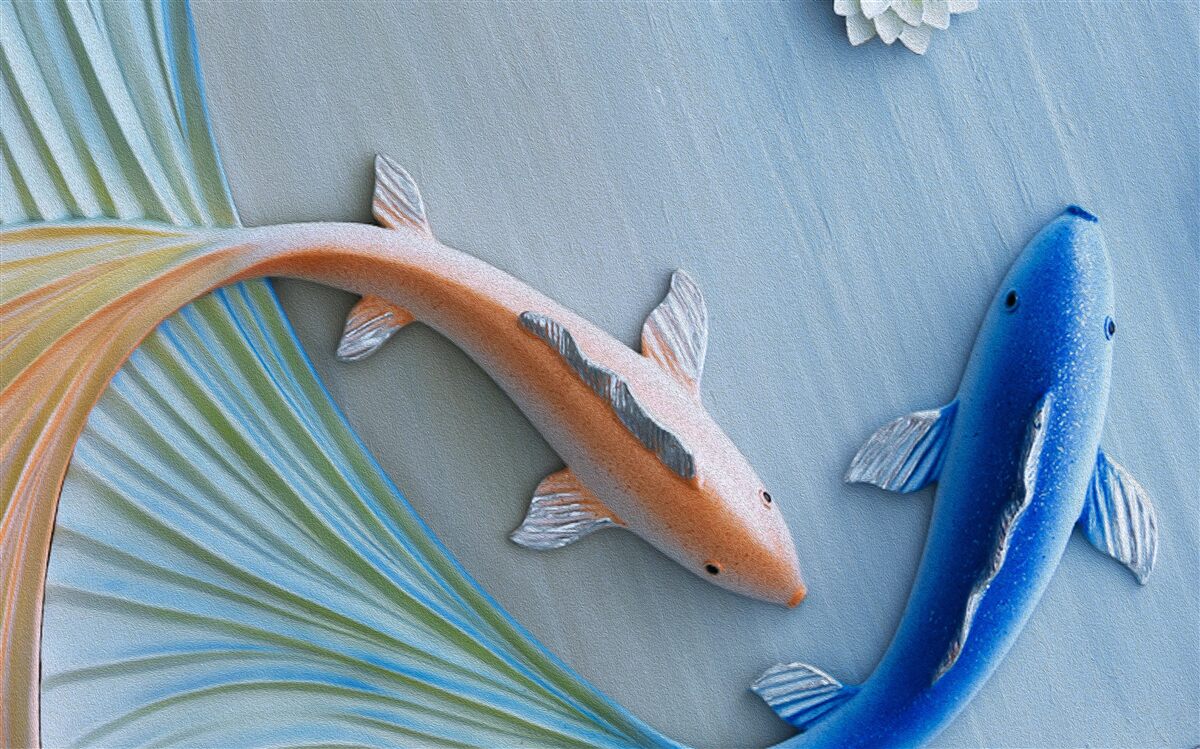 Fototapeta zlaté a modré ryby plávajú vo vode