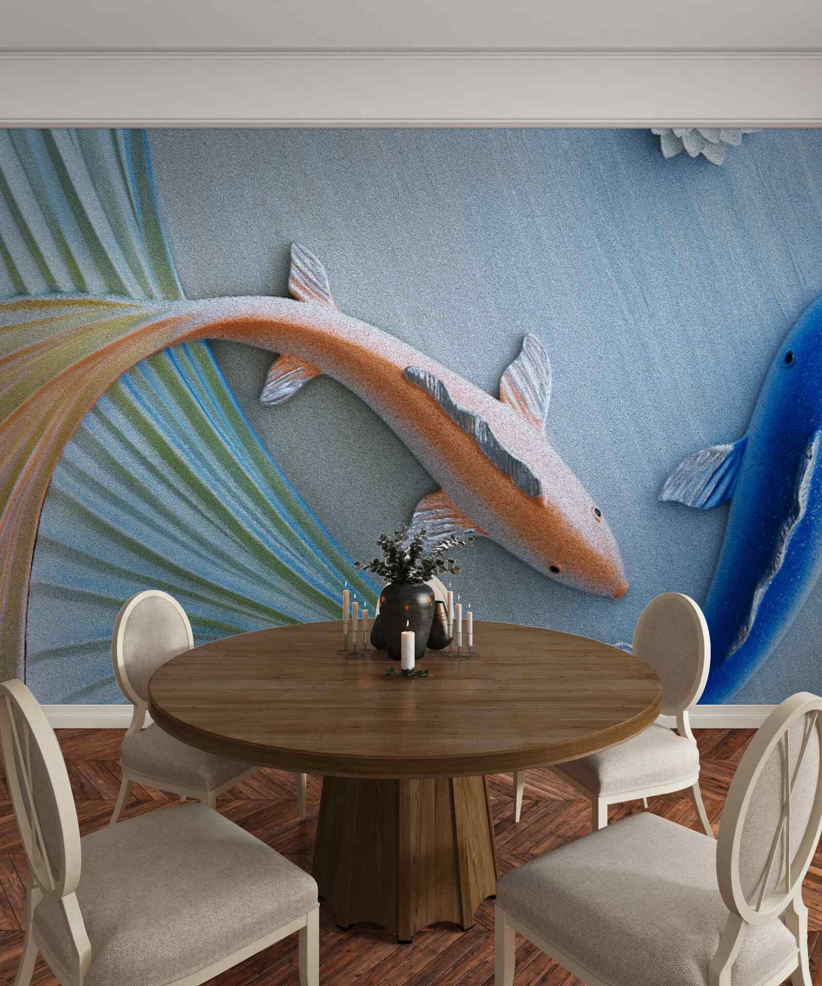 Fototapeta zlaté a modré ryby plávajú vo vode