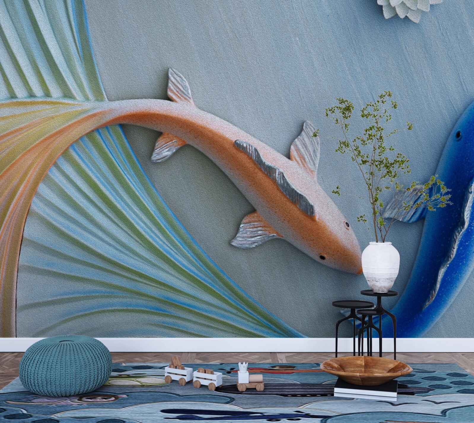 Fototapeta zlaté a modré ryby plávajú vo vode