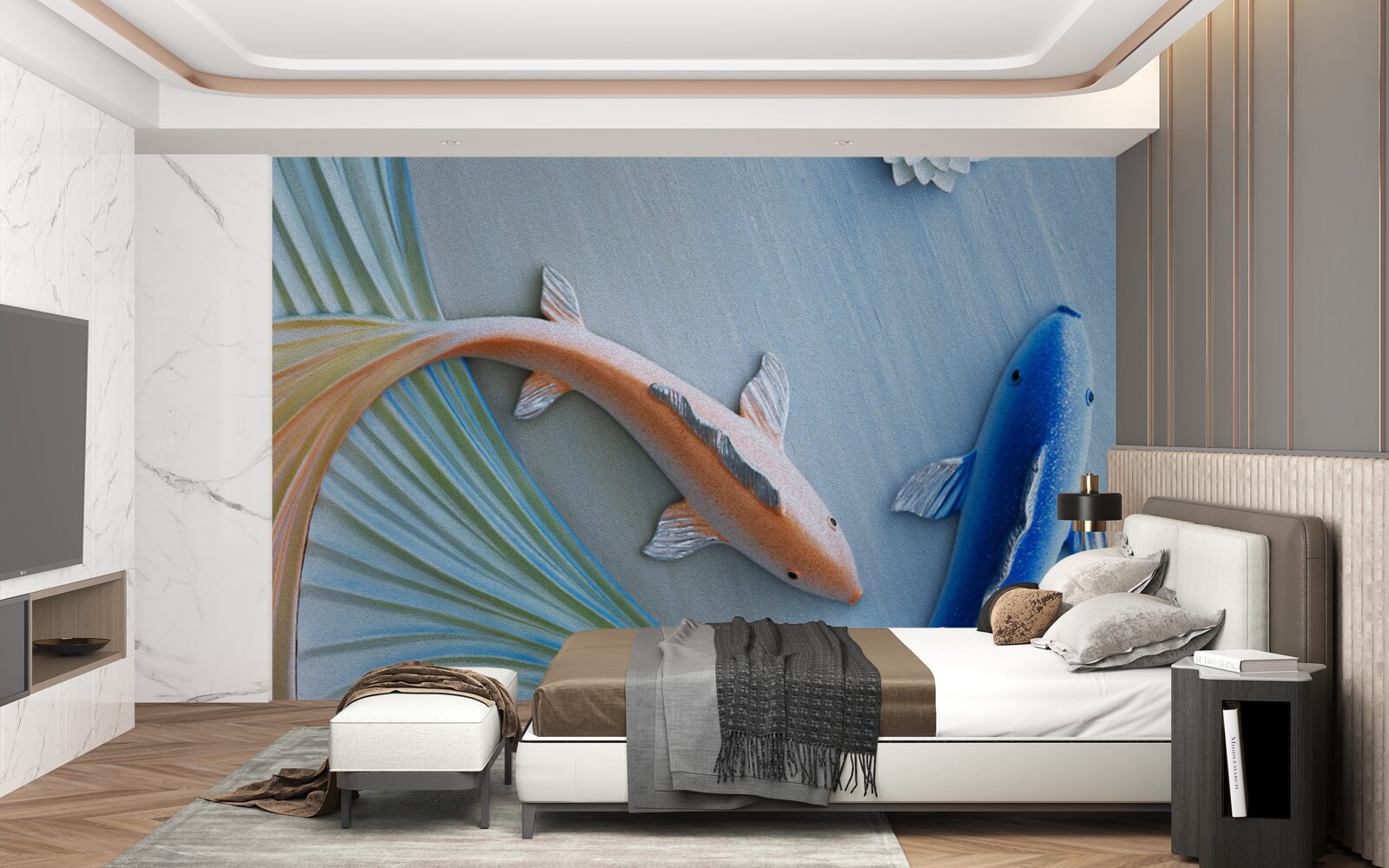 Fototapeta zlaté a modré ryby plávajú vo vode