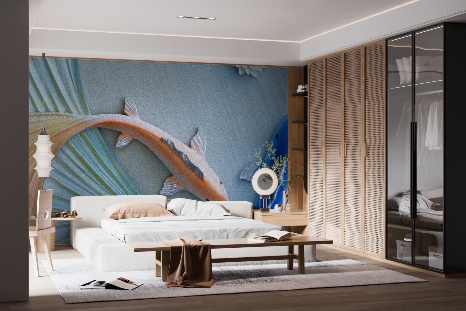 Fototapeta zlaté a modré ryby plávajú vo vode