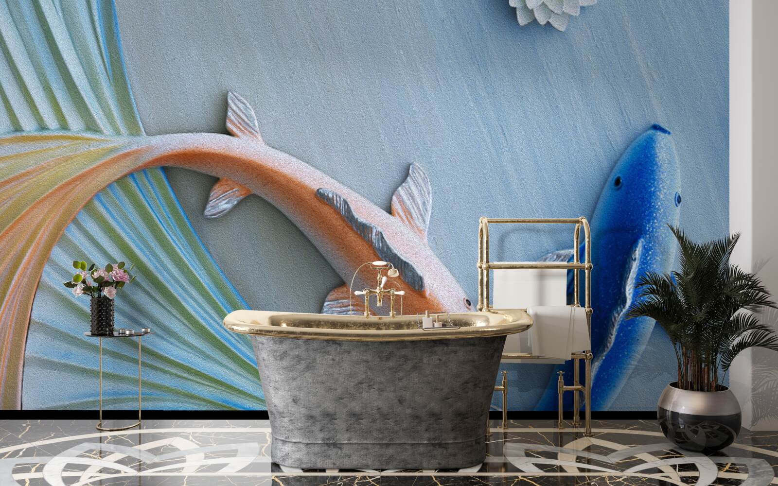 Fototapeta zlaté a modré ryby plávajú vo vode