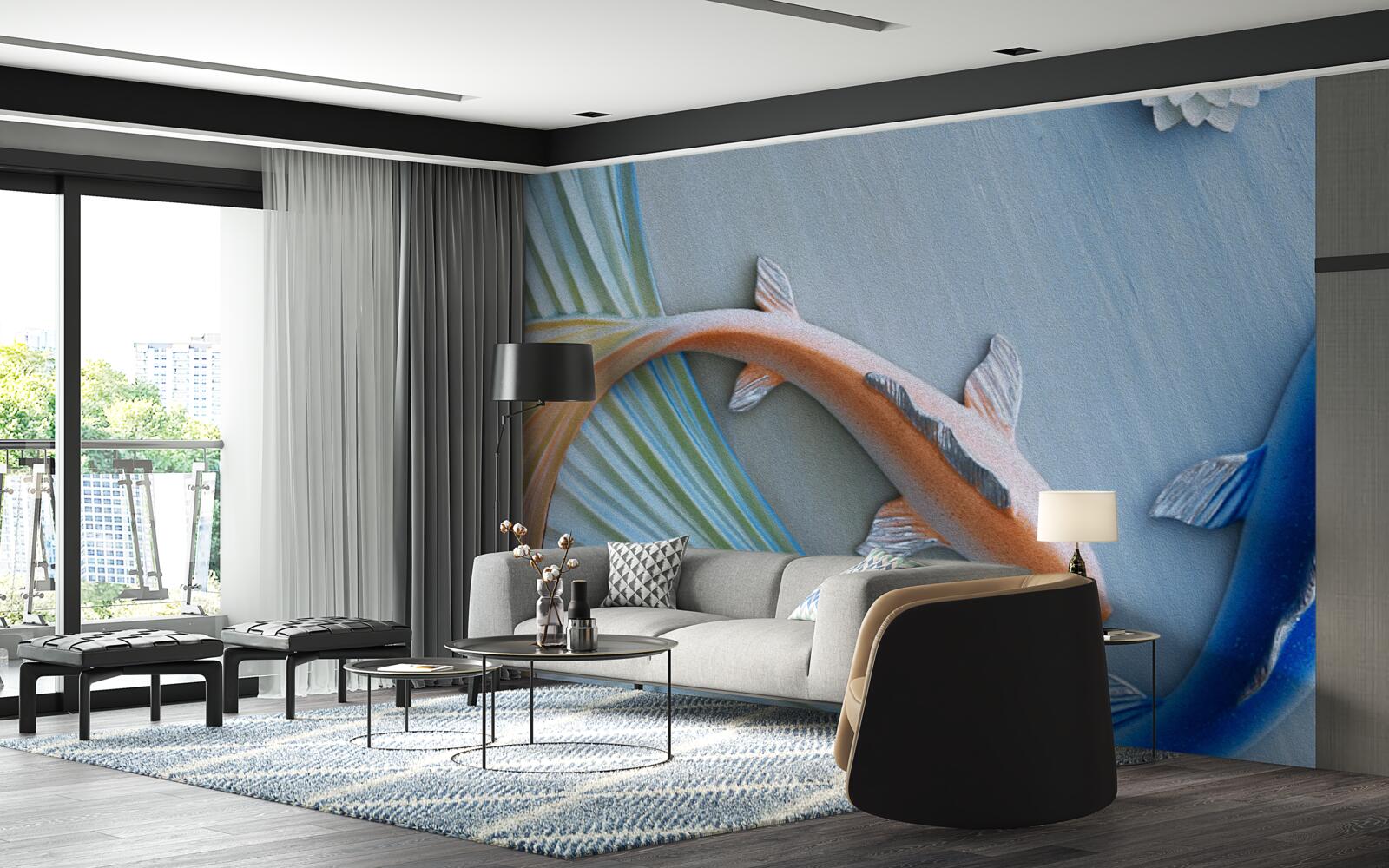 Fototapeta zlaté a modré ryby plávajú vo vode