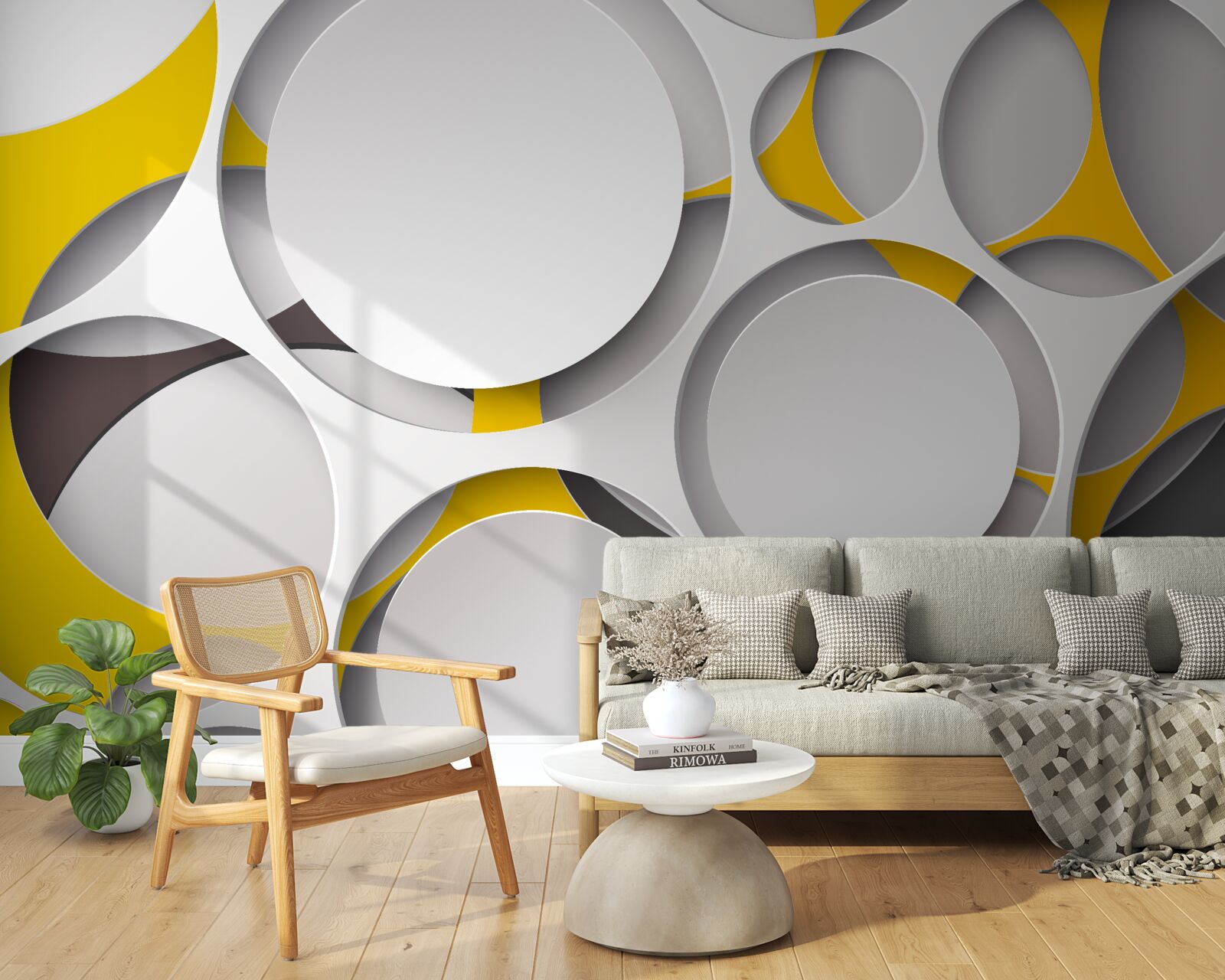 Fototapeta biele kruhové prvky vytesané do žltej sieťoviny