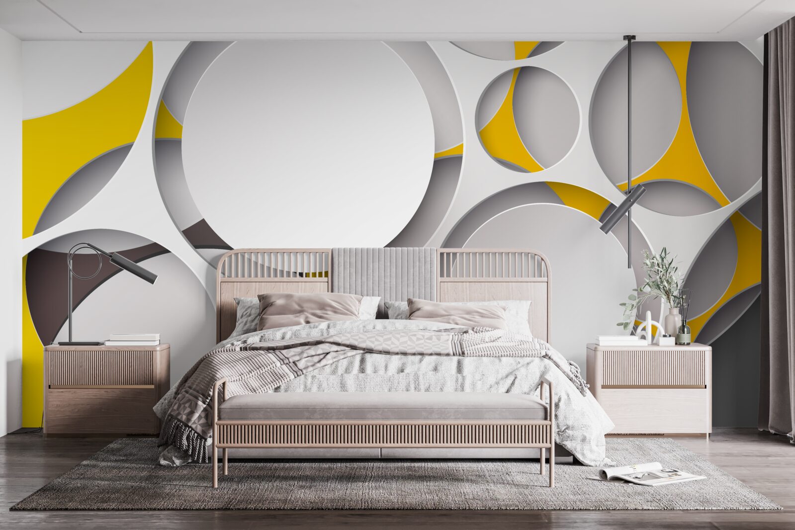 Fototapeta biele kruhové prvky vytesané do žltej sieťoviny