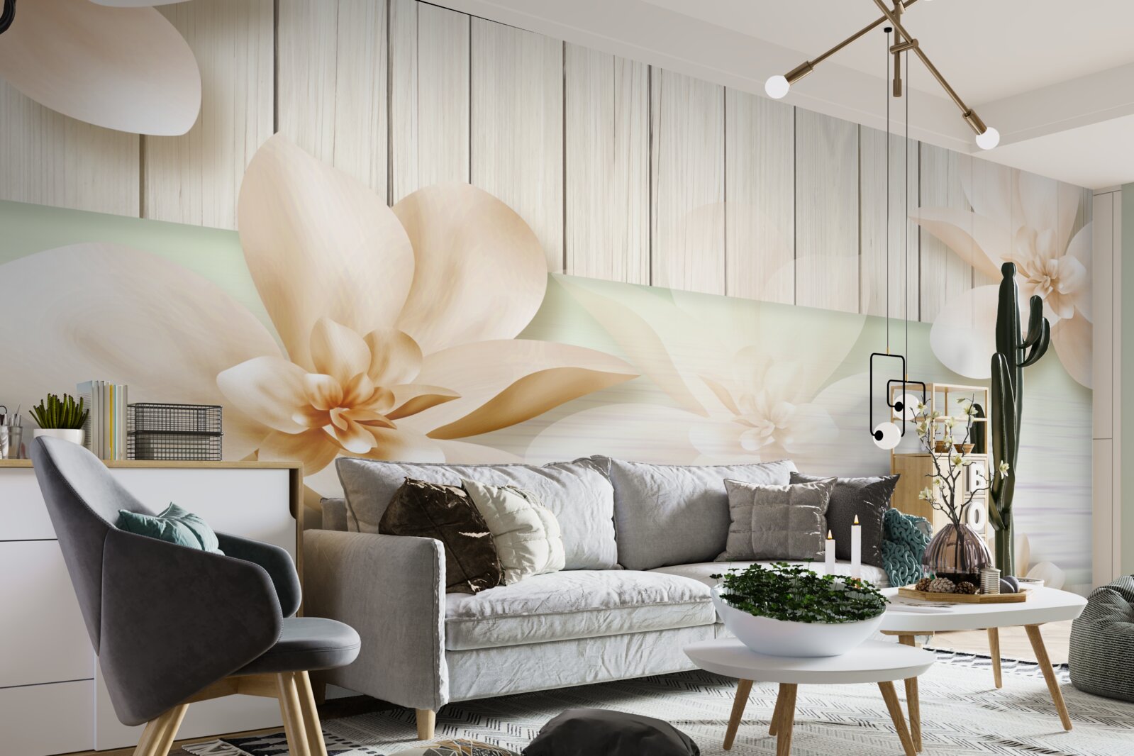 Fototapeta svetlé púčiky broskyne na snehobielych parketách