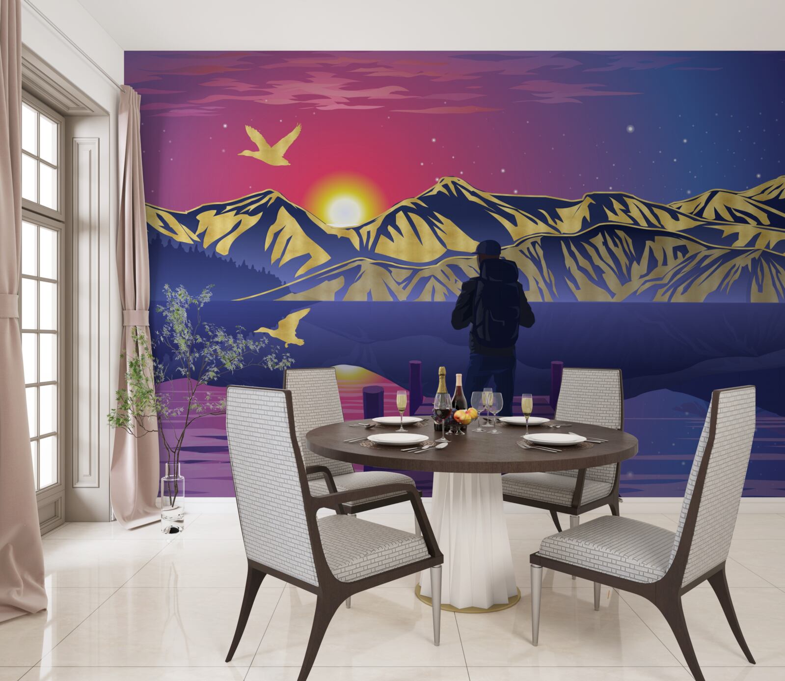 Fototapeta na moste turista stretáva úsvit