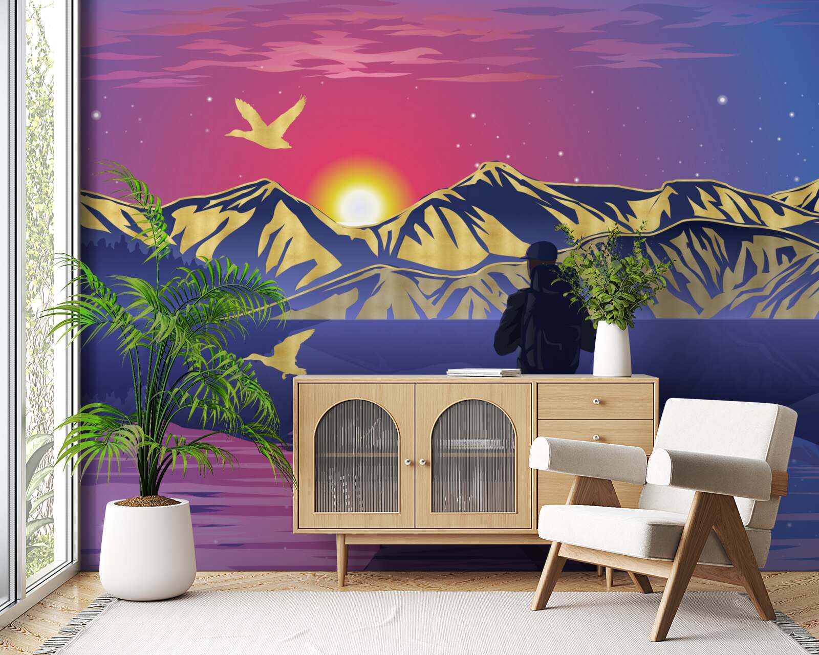 Fototapeta na moste turista stretáva úsvit