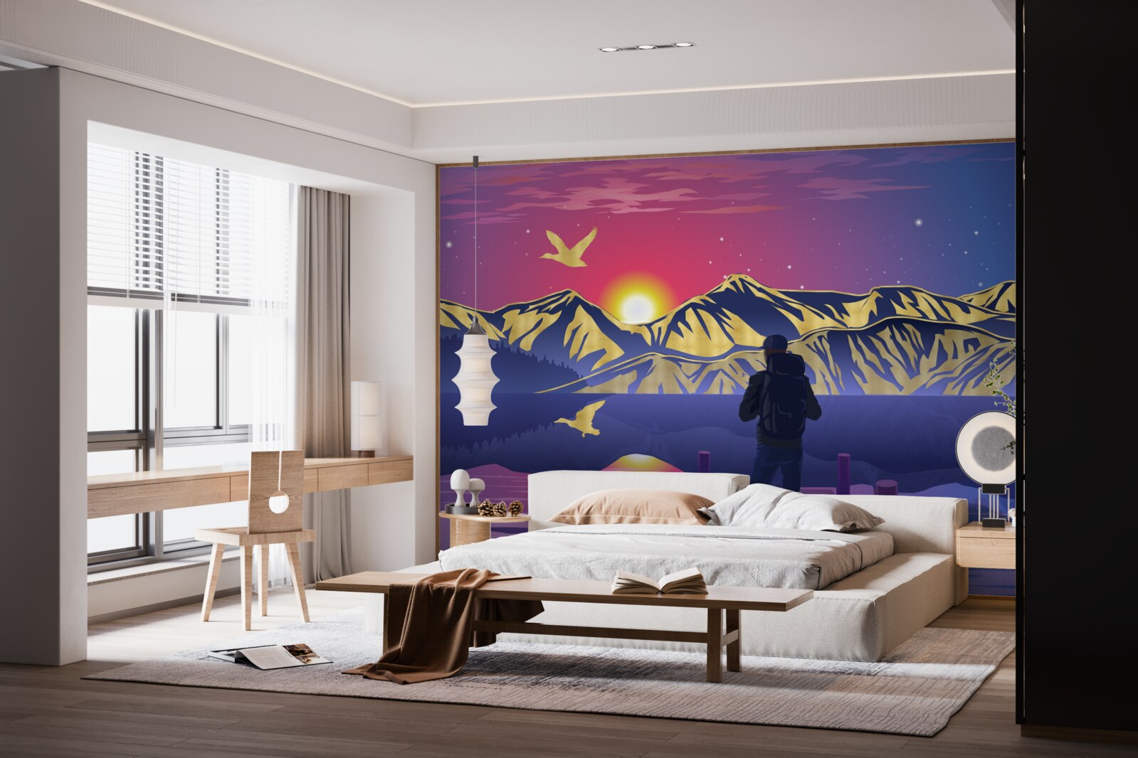 Fototapeta na moste turista stretáva úsvit