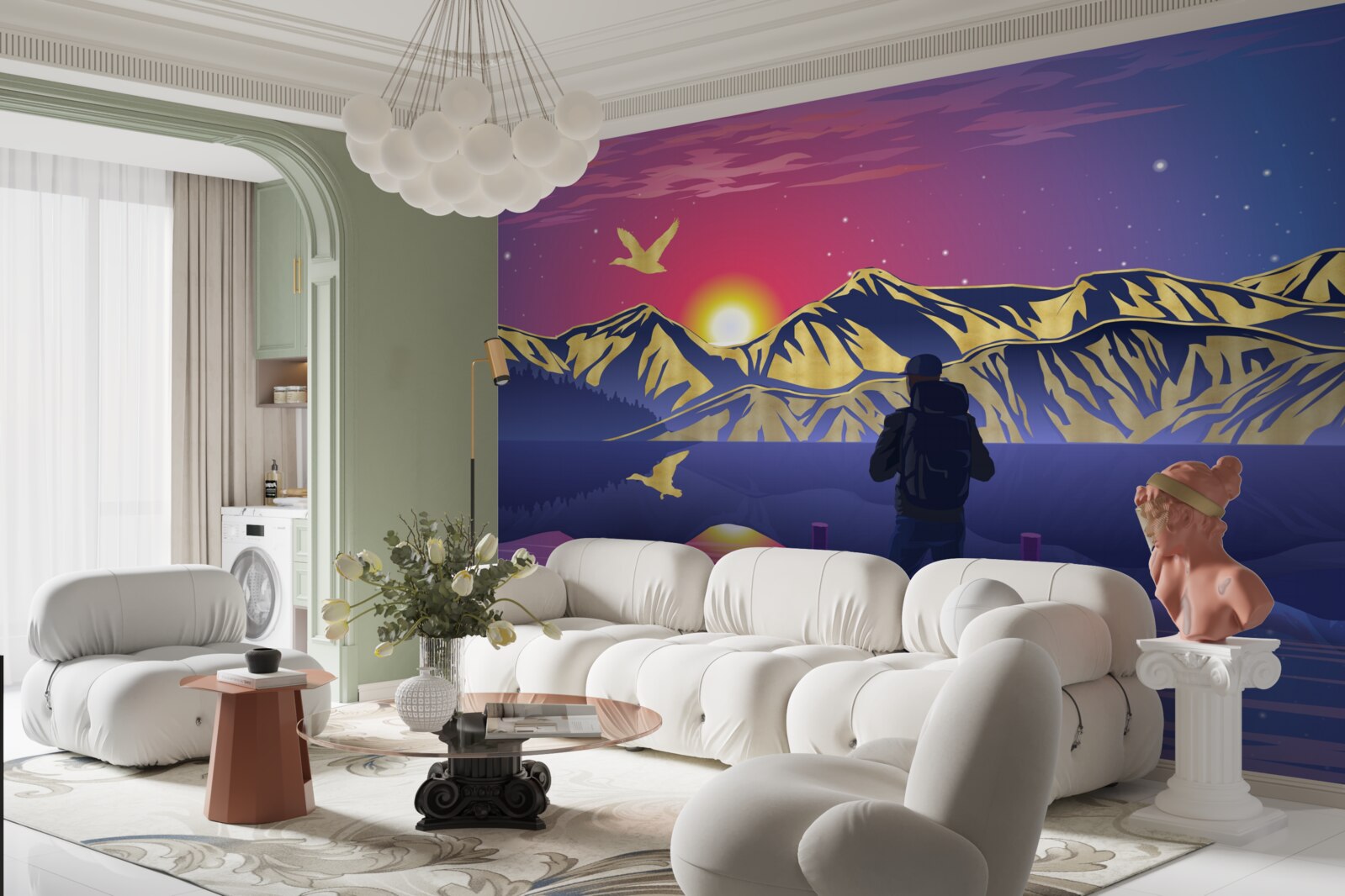 Fototapeta na moste turista stretáva úsvit