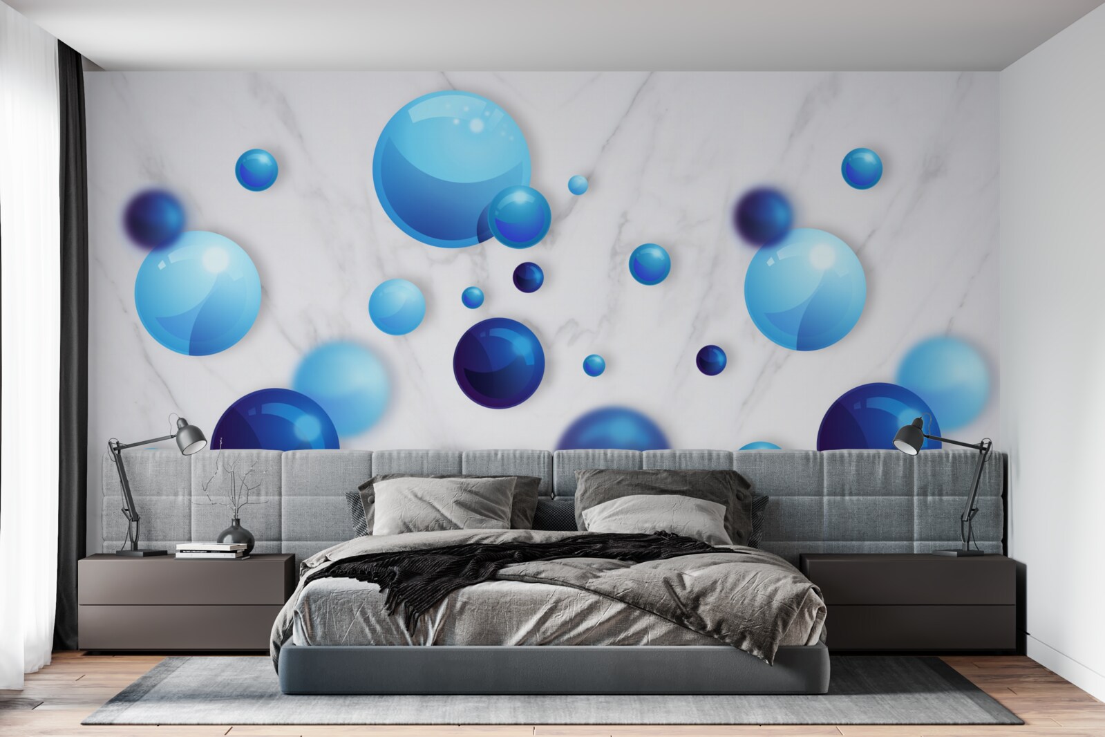 Fototapeta stúpajúce modré a svetlomodré žiarovky