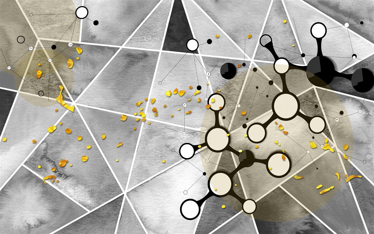 Fototapeta zlaté častice na sivom mramorovom povrchu