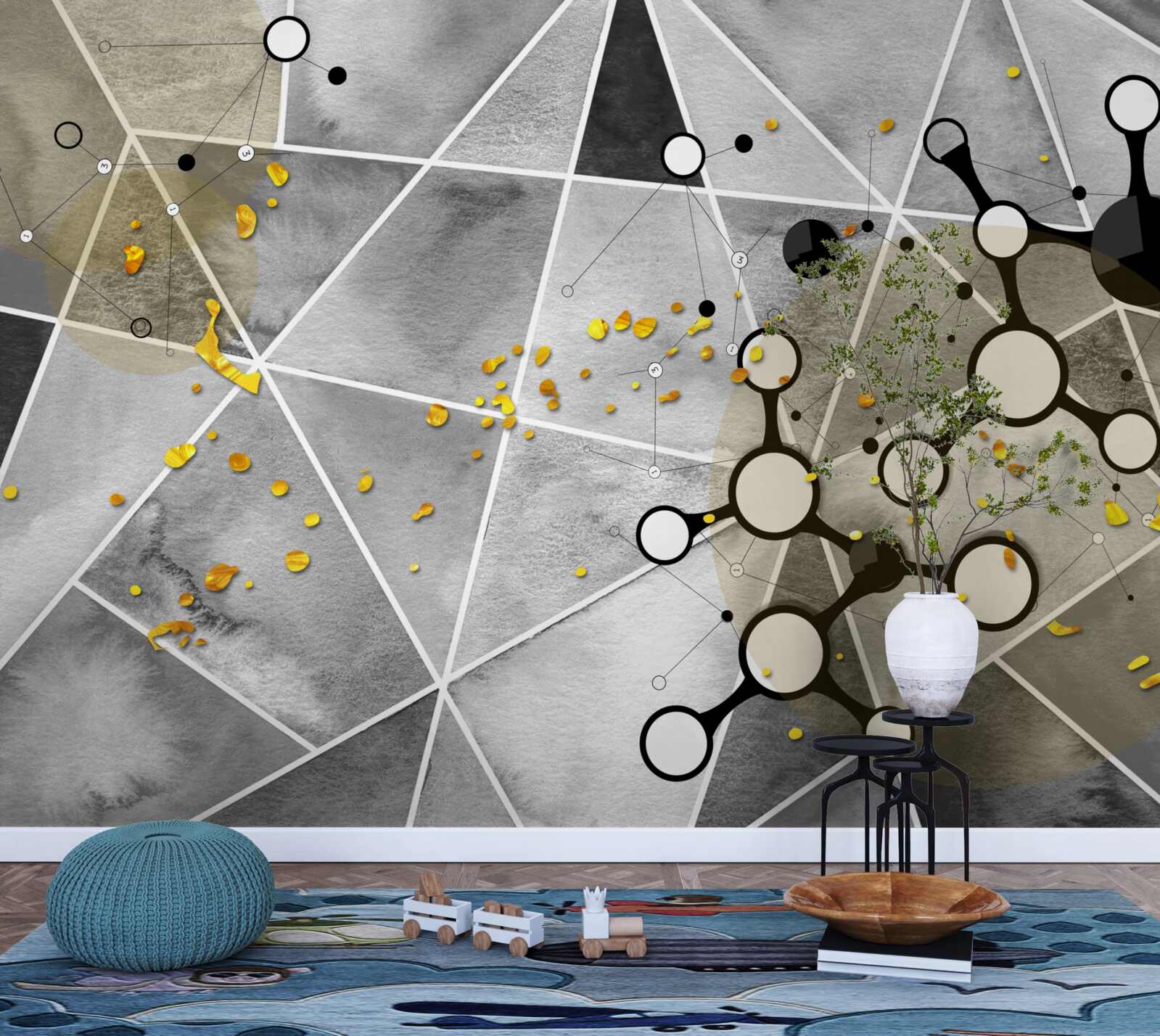 Fototapeta zlaté častice na sivom mramorovom povrchu