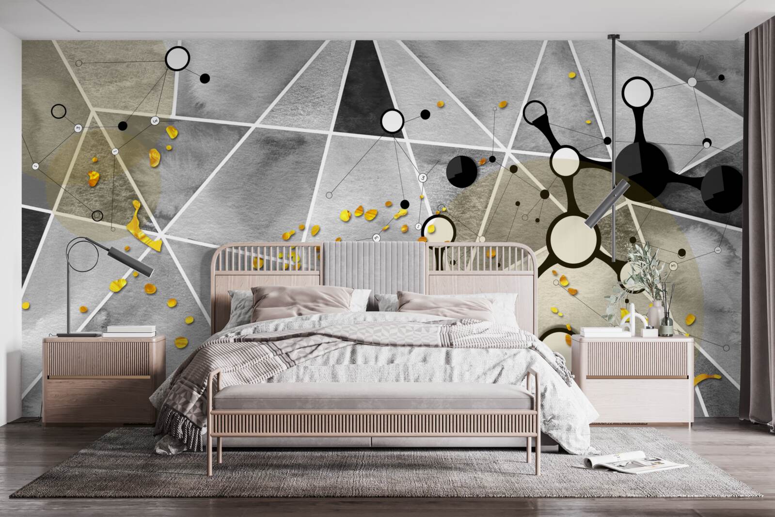 Fototapeta zlaté častice na sivom mramorovom povrchu