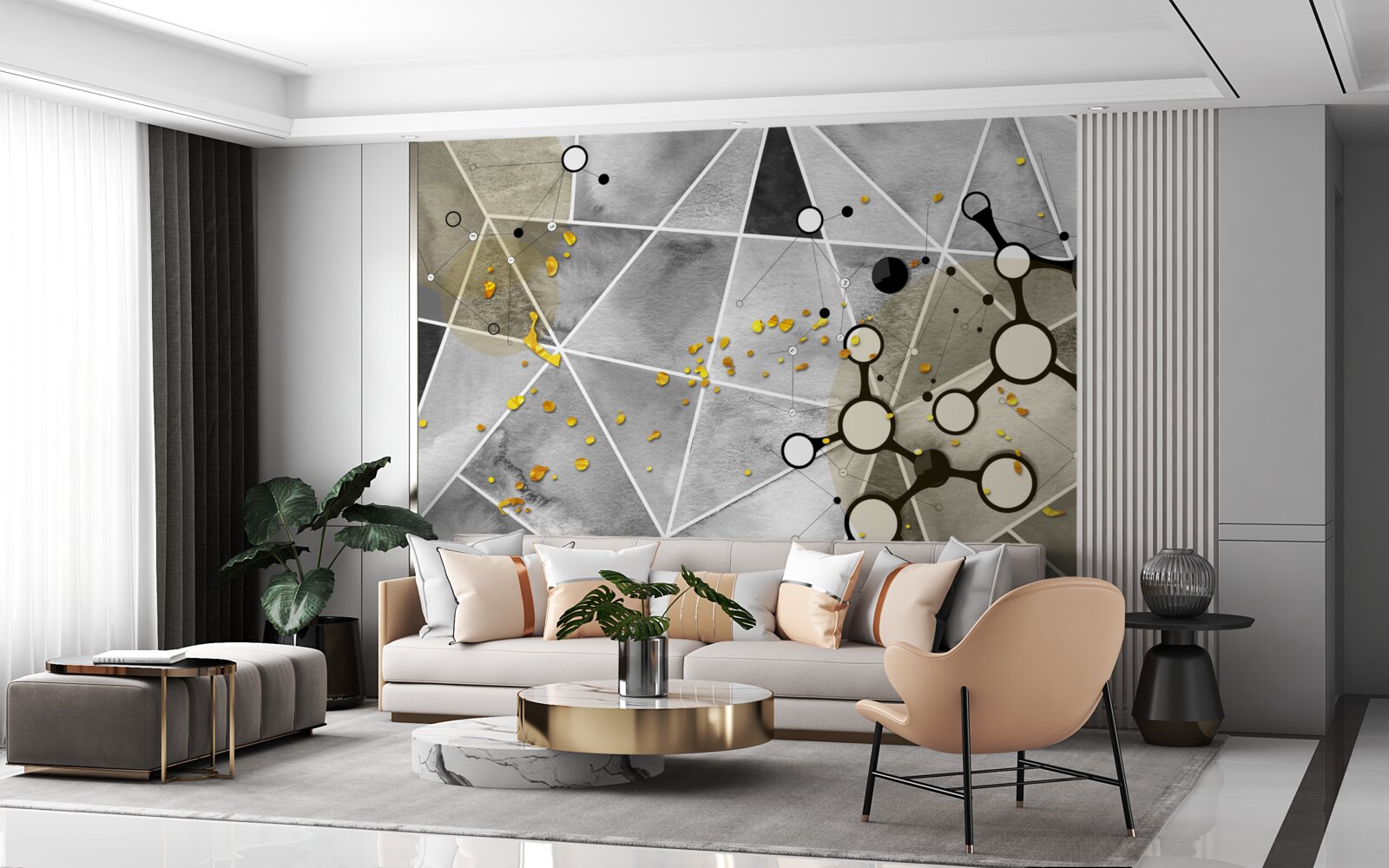 Fototapeta zlaté častice na sivom mramorovom povrchu