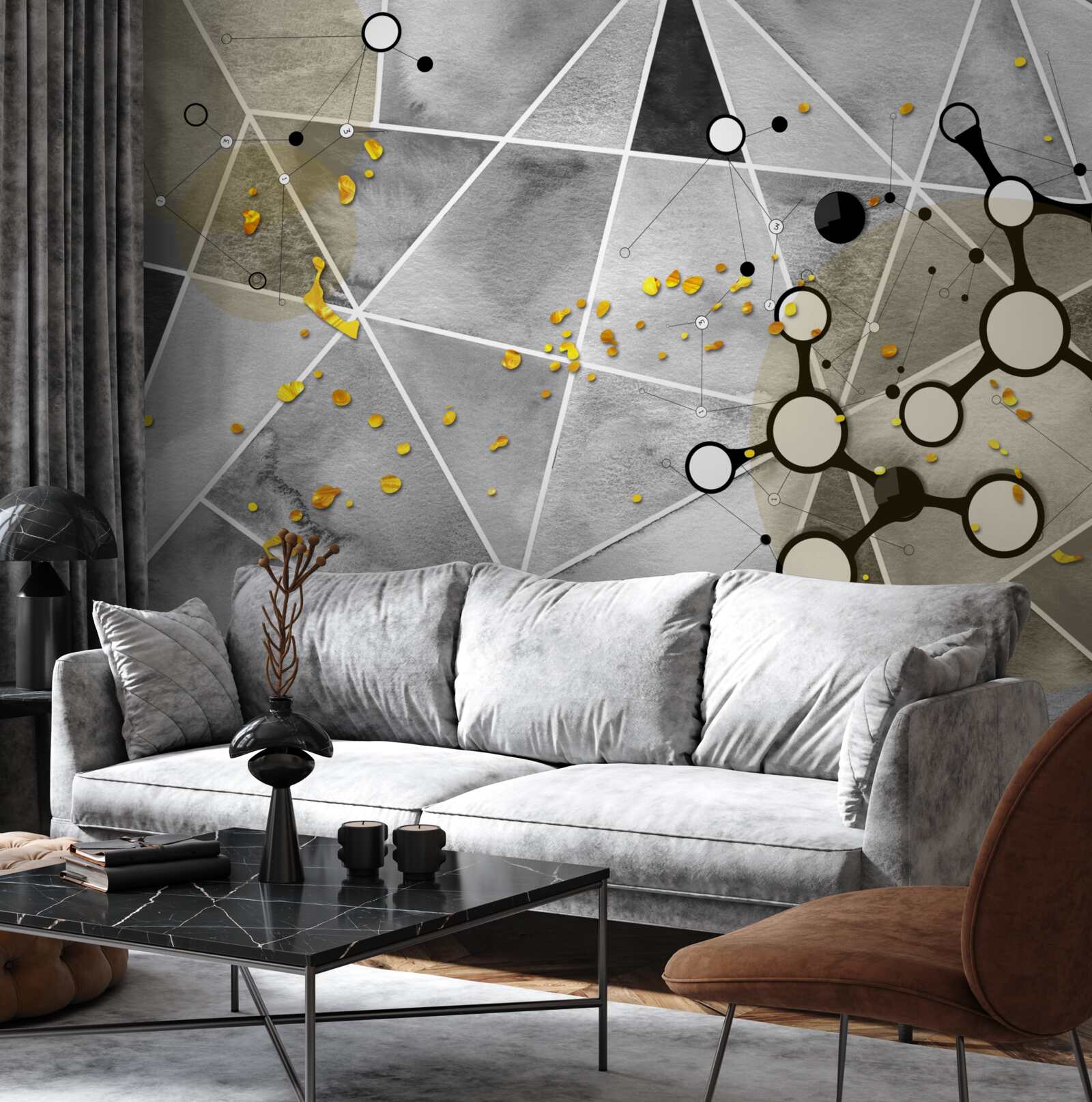 Fototapeta zlaté častice na sivom mramorovom povrchu