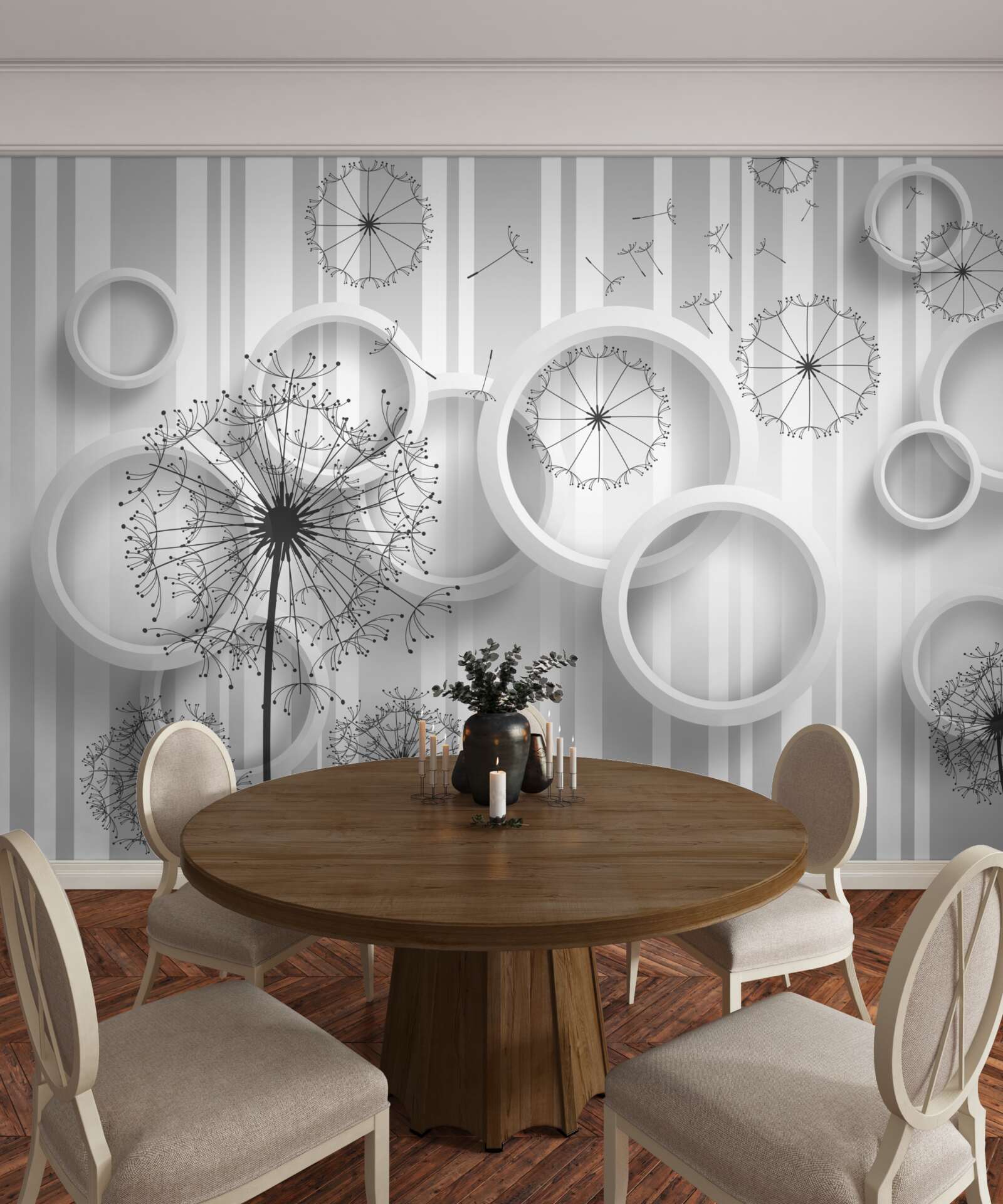 Fototapeta biele plochy a púpavy na slabnúcom pozadí