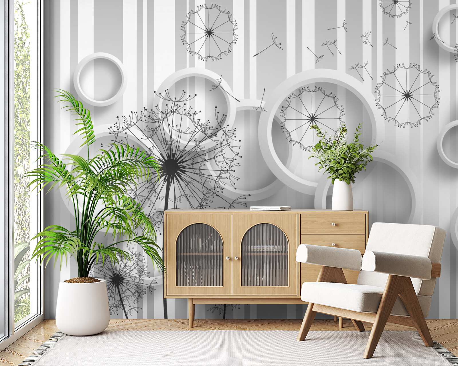 Fototapeta biele plochy a púpavy na slabnúcom pozadí