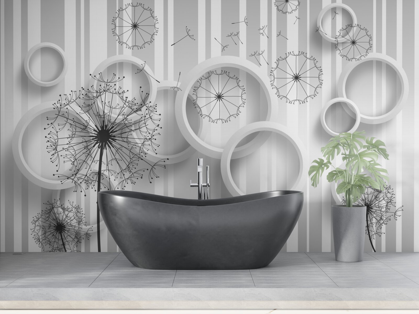 Fototapeta biele plochy a púpavy na slabnúcom pozadí